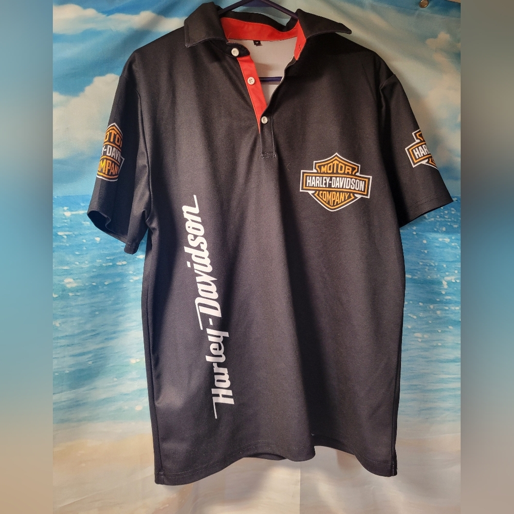 Harley Davidson Black and Orange Polo Size Medium Mens